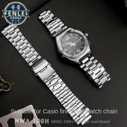 For Casio MWA-100H MWD-100H Solid Precision Steel Strap Men's Modified 24*20mm Stainless Steel Watch band Accessories silver