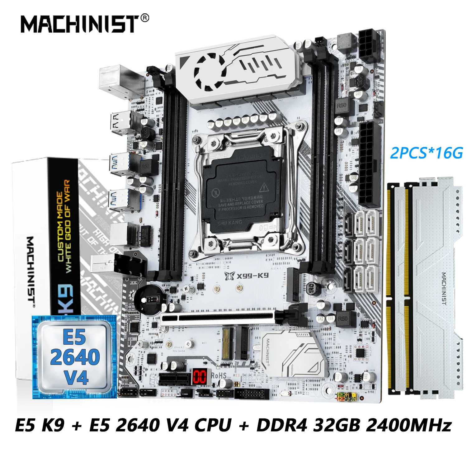 MACHINIST X99 K9 Juego de placa base LGA 2011-3 Kit Xeon E5 2640 V4 CPU 2*16G = 32G DDR4 ECC RAM 2400MHZ Soporte de memoria Nvme M.2 M-ATX