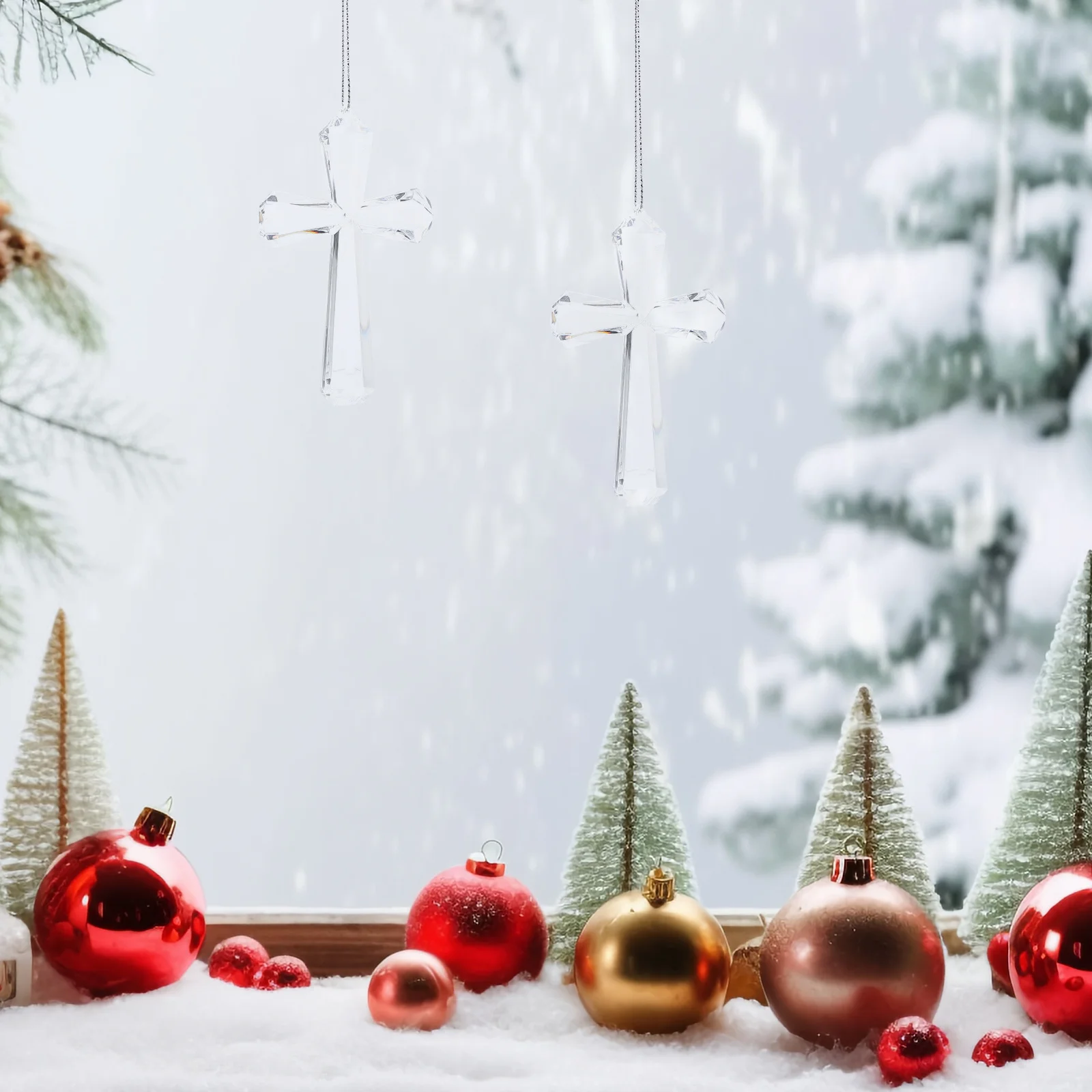 

Small Chic Cross Christmas Tree Ornament Classic Hanging Home Decoration Lightweight Holiday Decor Cross Christmas Ornament