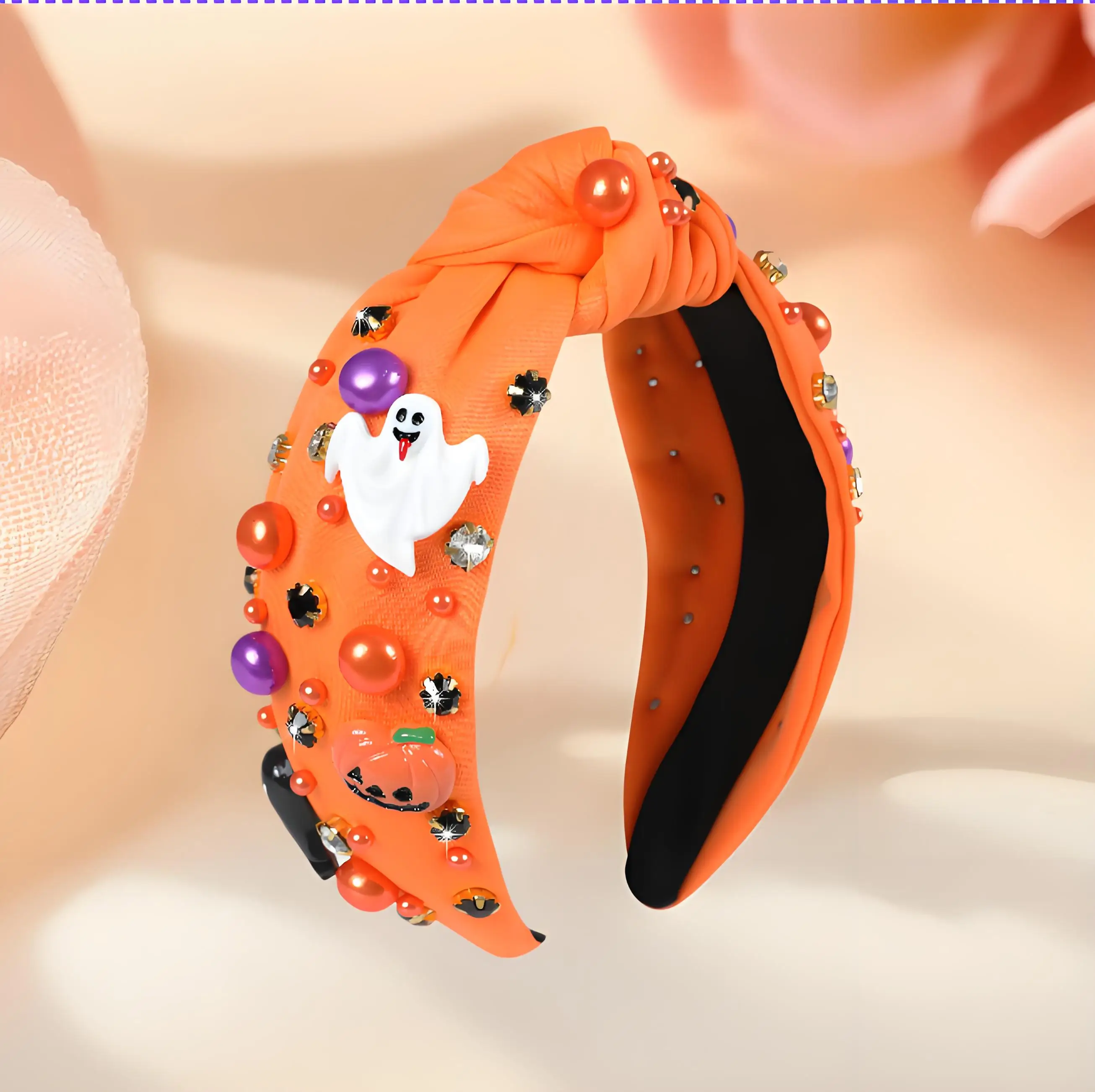 

Sparkling Halloween Headband with Crystal Rhinestone & Pearl Elegant Hair Band for Women Girls Festival Party