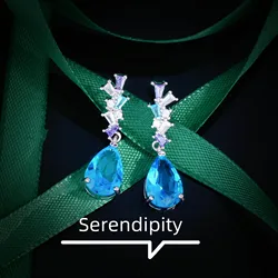 Foydjew Temperament Elegant Simulated Aquamarine Santa Maria Topaz Blue Gemstone Earrings Long Dangle Earring For Women