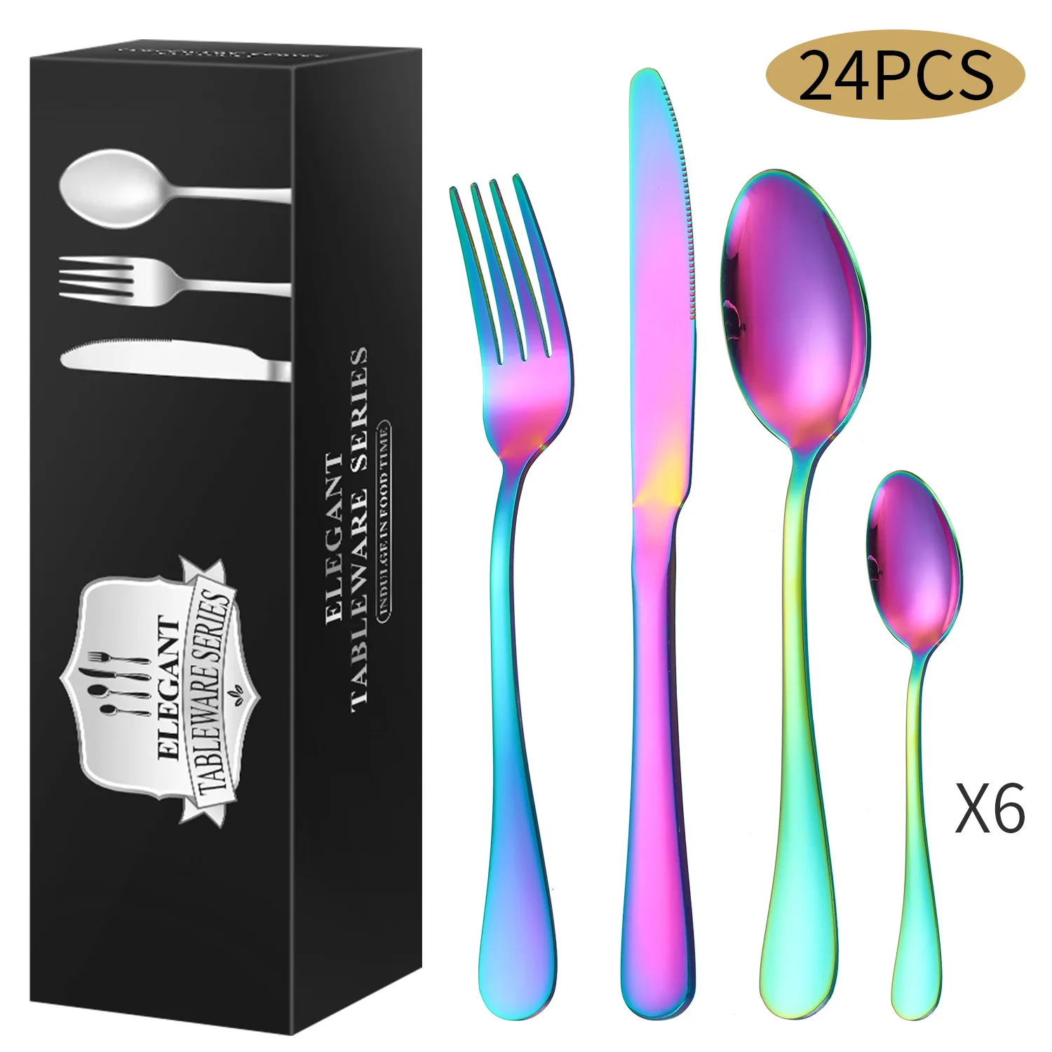 

Stainless steel cutlery 24-piece hotel Western cutlery 6 people steak knife, fork and spoon