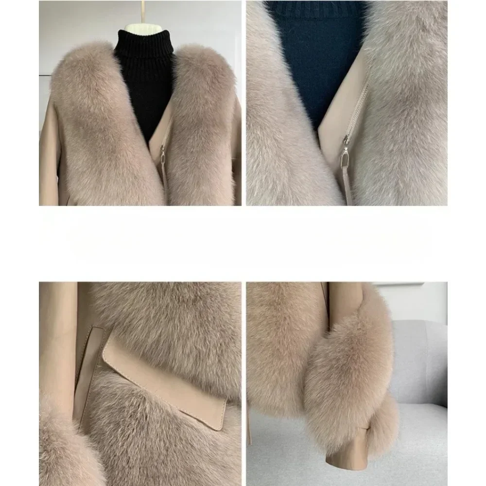 2024 Autumn-winter Fur Onesie Women\'s Fox Fur Coat Spliced Sheepskin Motorcycle Coat Thickened Warm Package  Winter Coat Women