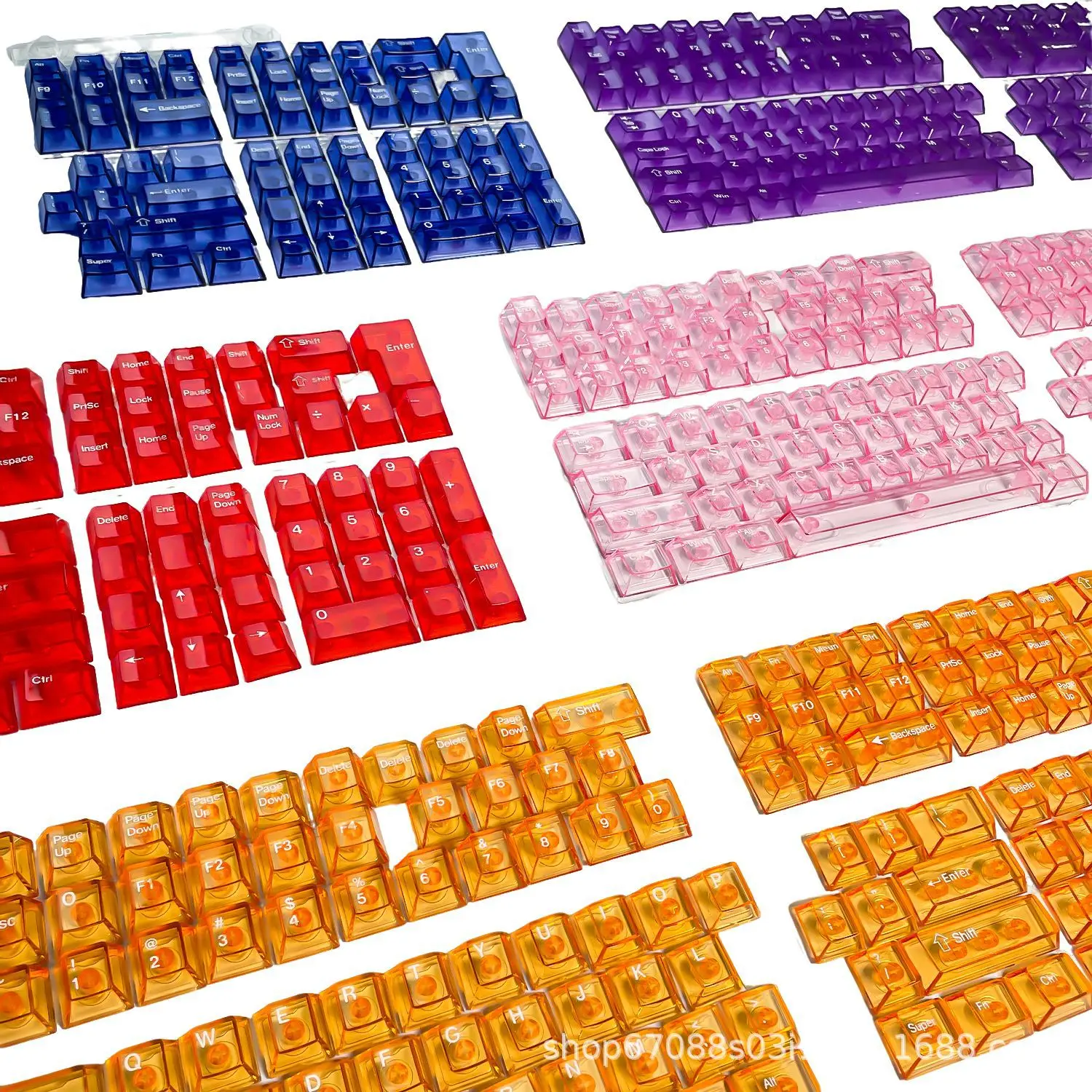 Red color original highly transparent keycaps Customized transparent PC material side engraved mechanical keyboard keycaps