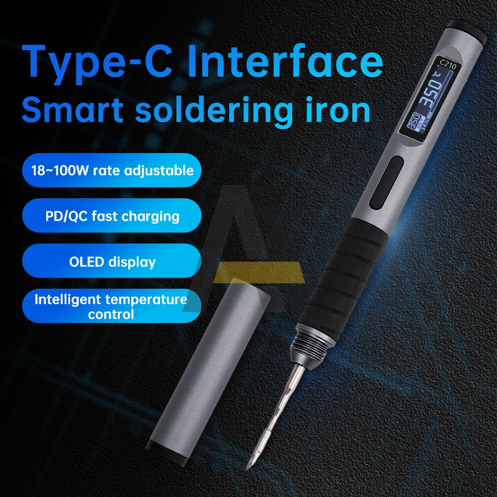 

100W Smart Electric Soldering Iron Pen Type-c Adjustable Constant Temperature IntelligentFast Heat Digital Portable Welding Pen