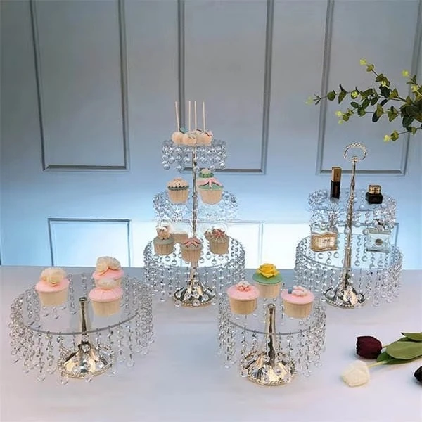 Luxury Round Acrylic Wedding Cake Stand Plastic Macaron Dessert Pastry Tower Display Stand Racks for Party and Celebrations