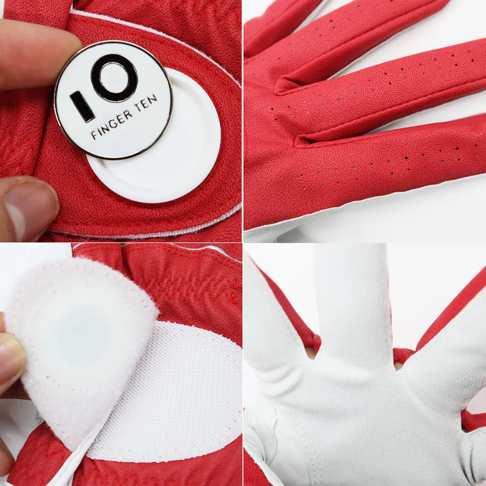 2 Pack PU Leather Mens Golf Gloves with Ball Marker Cabretta All Weather Grip Waterproof Navy Khaki Red Drop Shipping