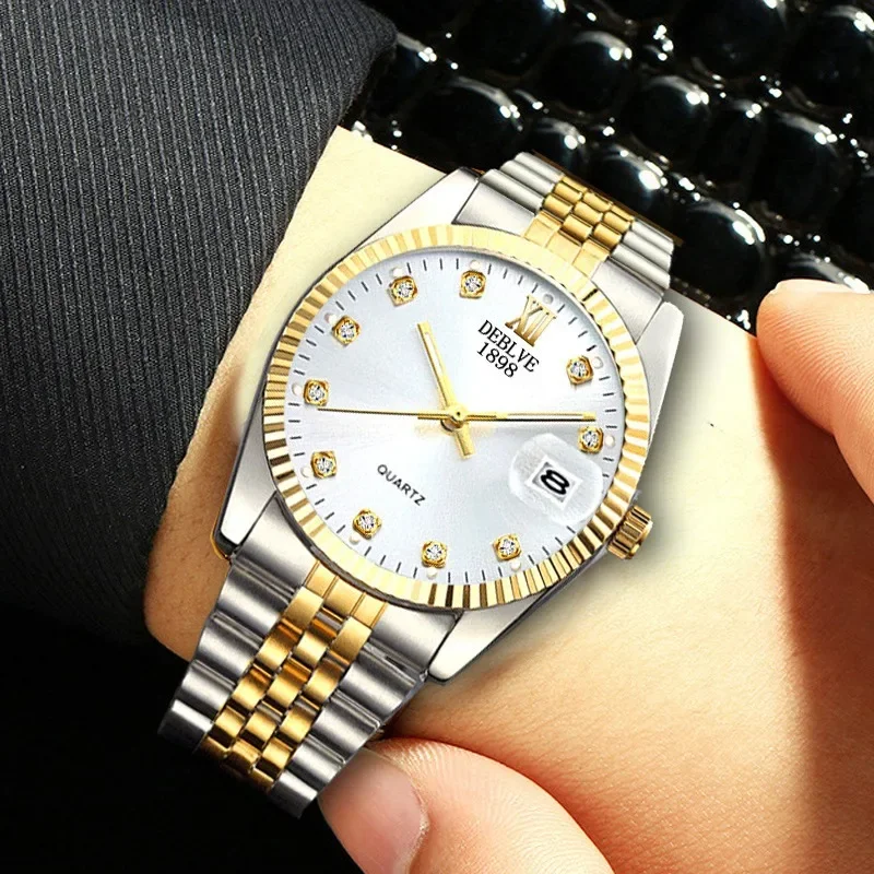 Solid Strap Watch Fashion Classic All-in-one Men's Watches Calendar Steel Strap Couple's Watch Diamond Women's Watch