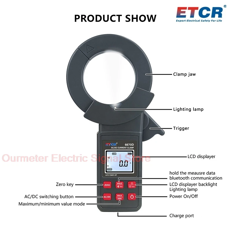 เครื่องวัดกระแสไฟรั่วแบบหนีบขนาดใหญ่ ETCR6670D พร้อมฟังก์ชัน Data Hold รองรับกระแสไฟ DC 2000A และ AC 1500A เชื่อมต่อไร้สายผ่านบลูทูธแบบ Type-C รุ่น ETCR6640
