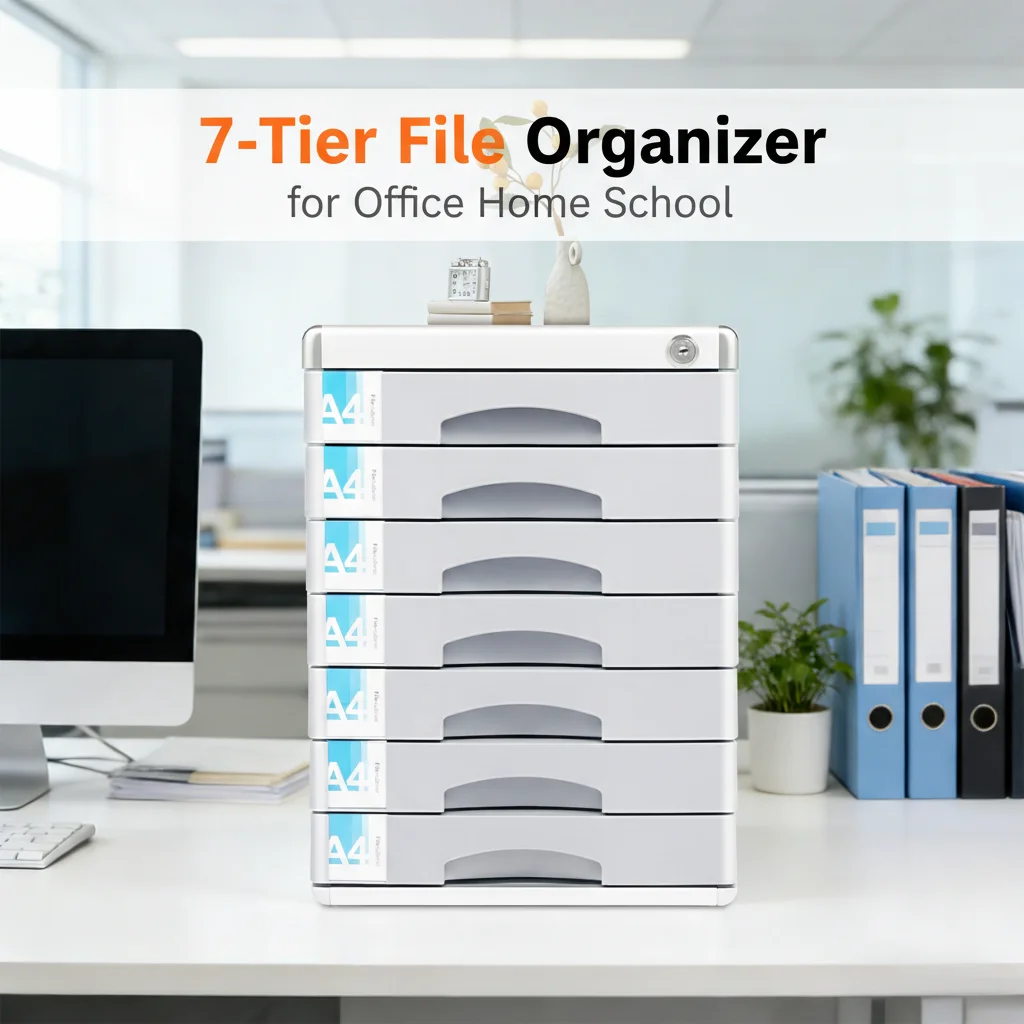 

7-Tier File Organizer Labelling Document Storage Box Desktop Drawer A4 Document Cabinet with Safety Lock for Office Home School