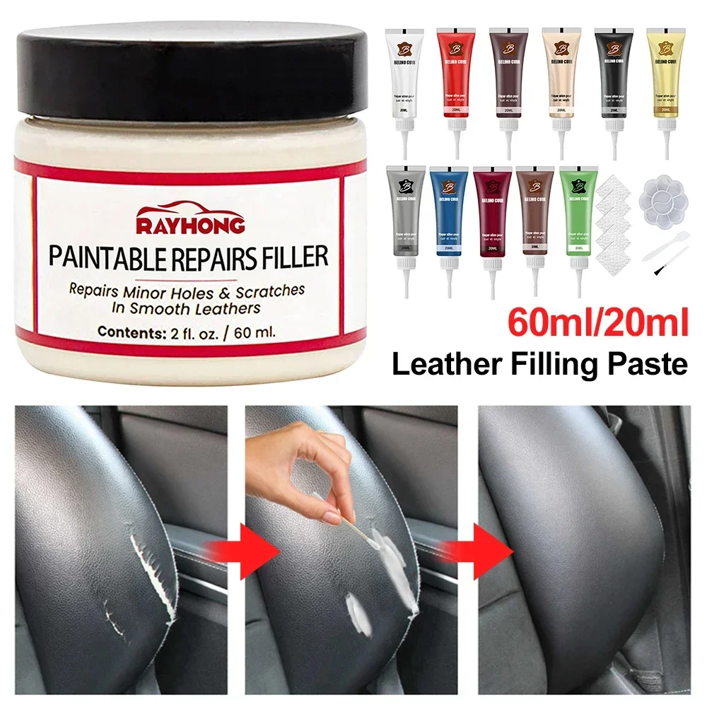 60ml Leather Filling Paste Compound Natural Leather Restoration Cream Car Seat Scratch Repair Paste Crack Burns Holes Filler