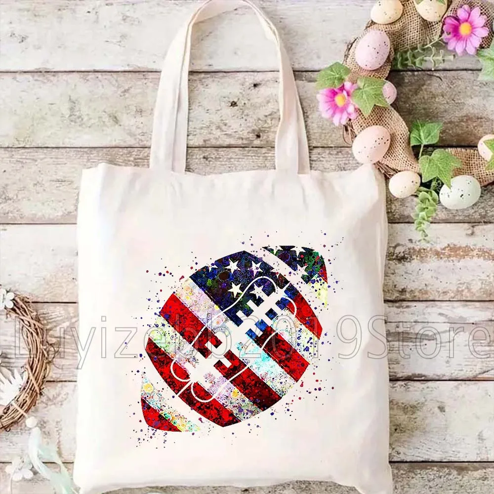 لاعب كرة القدم الأمريكية المائية الرياضة الهدايا المرأة قماش حقيبة كتف حقيبة يد Harajuku للمتسوقين أكياس التسوق القابلة لإعادة الاستخدام