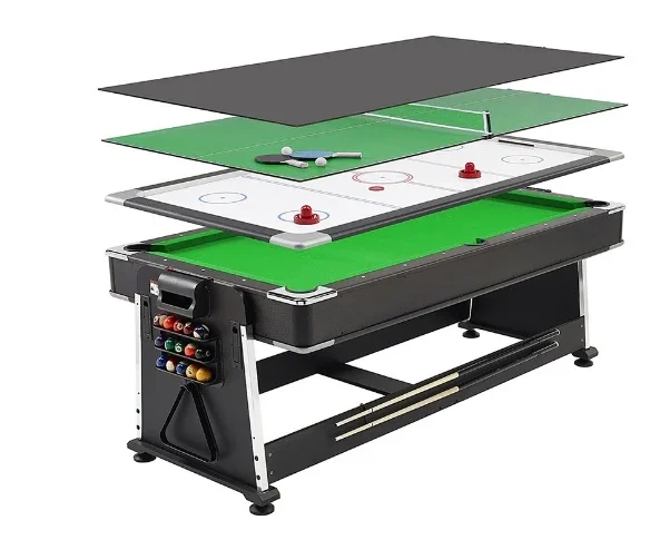 Home Entertainment 4 In 1 Modern Multi Game Billiard Pool Table With Air Hockey Table Tennis Table And Dinning