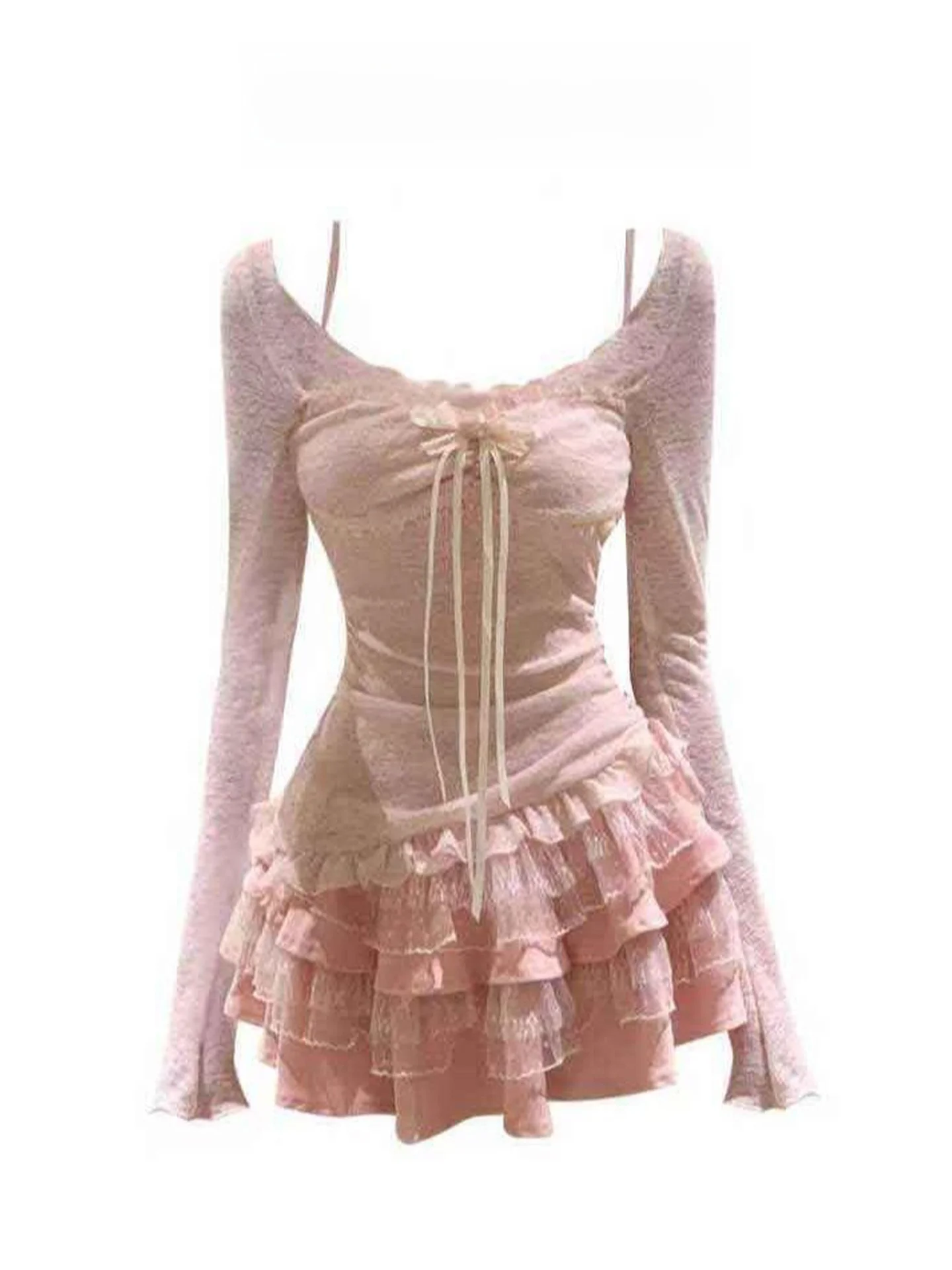 

Sweet And Spicy Lace Crop Top And Skirt Set Women's Spring Summer Fashion Casual Slim Fit round Neck Long Sleeve Shirt Set