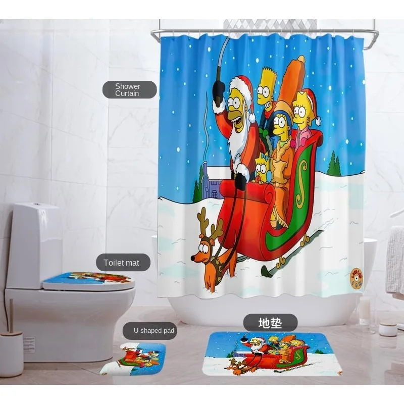 The Simpsons Shower Curtain Bathroom Door Curtain Waterproof Bathtub Creative Personalized Shower Curtain Toilet Four Piece Set