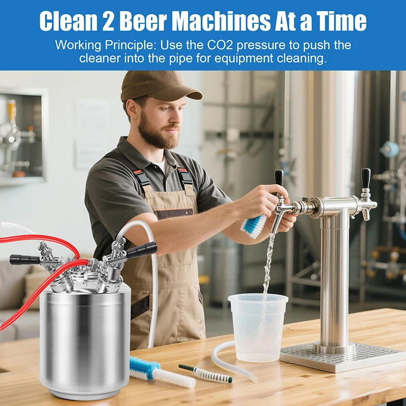 2헤드 맥주 세척 케그, 2.5갤런/10리터 맥주 라인 세척 키트 세척 케그, A/G/S/D 타입 맥주 케그 스피어 선택 가능, 홈브루 키트