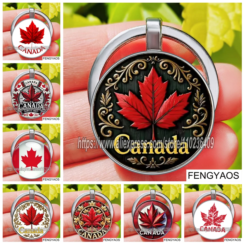 Flat Printed Canadian Maple Leaf Keychain - Elegant Red and White Maple Leaf Keychains Gift for Canada Travelling