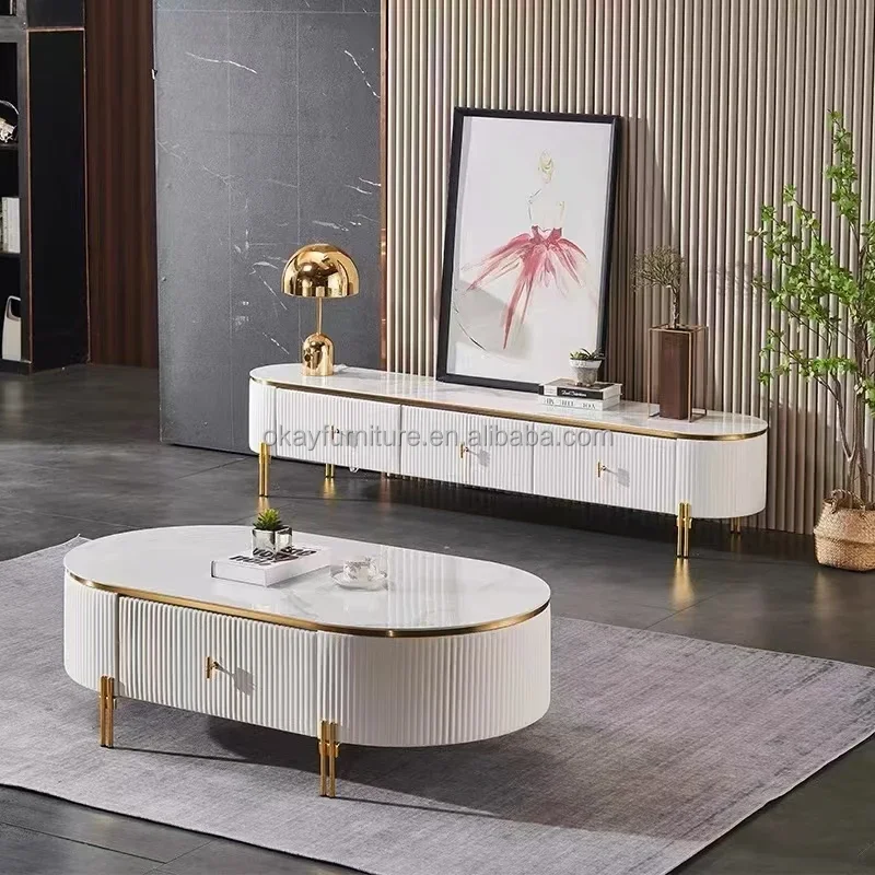 Custom High Quality Luxury Coffee Table Modern Living Room Furniture Style Marble Top Stainless Steel Coffee Table