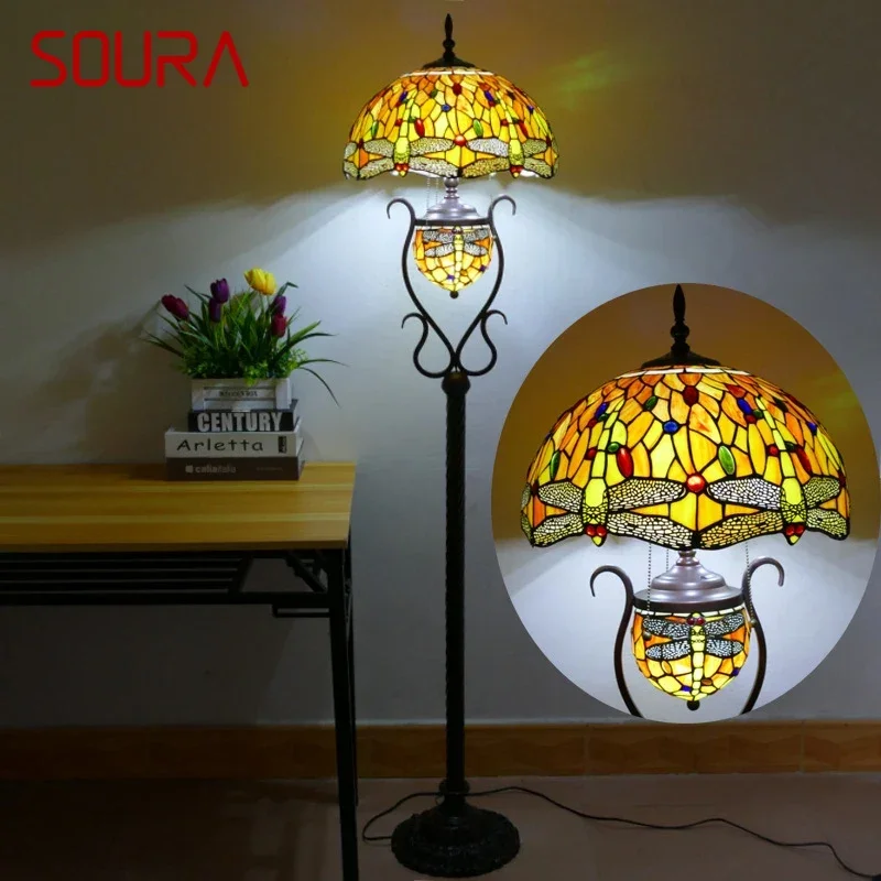 

SOURA Tiffany Floor Lamp American Retro Living Room Bedroom Lamp Country Stained Glass Floor Lamp