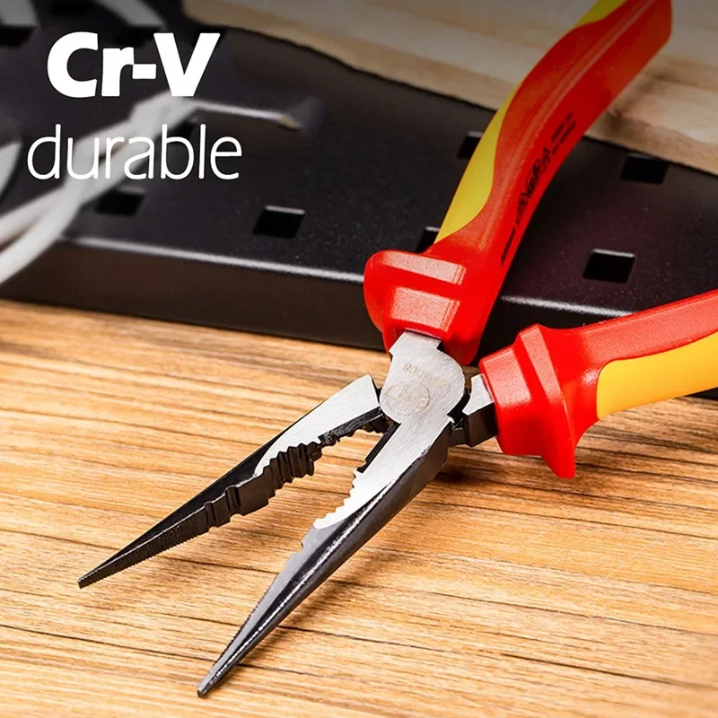 6/8 Inch 1000V Insulated Needle Nose Pliers Multifunction Electrician Repair Hand Tools VDE Insulated Labour-saving Wire Cutter