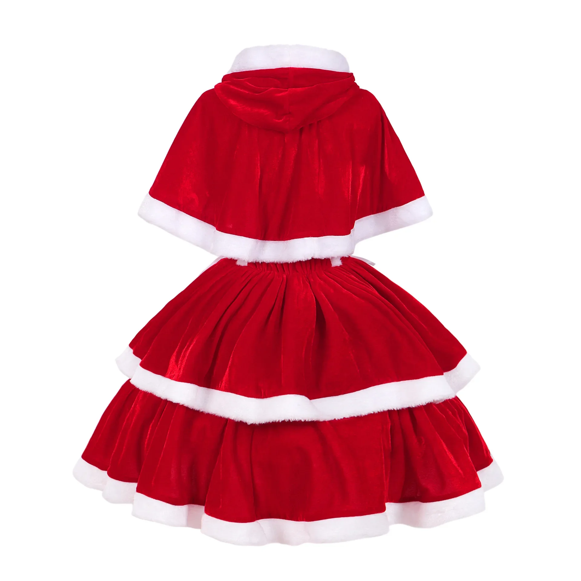 Christmas Dress Carnival Party Faux Fur Wrapped Dresses Cloak Cute Bunny Girls Cosplay Red Velvet Santa Claus Costume Elk Xmas