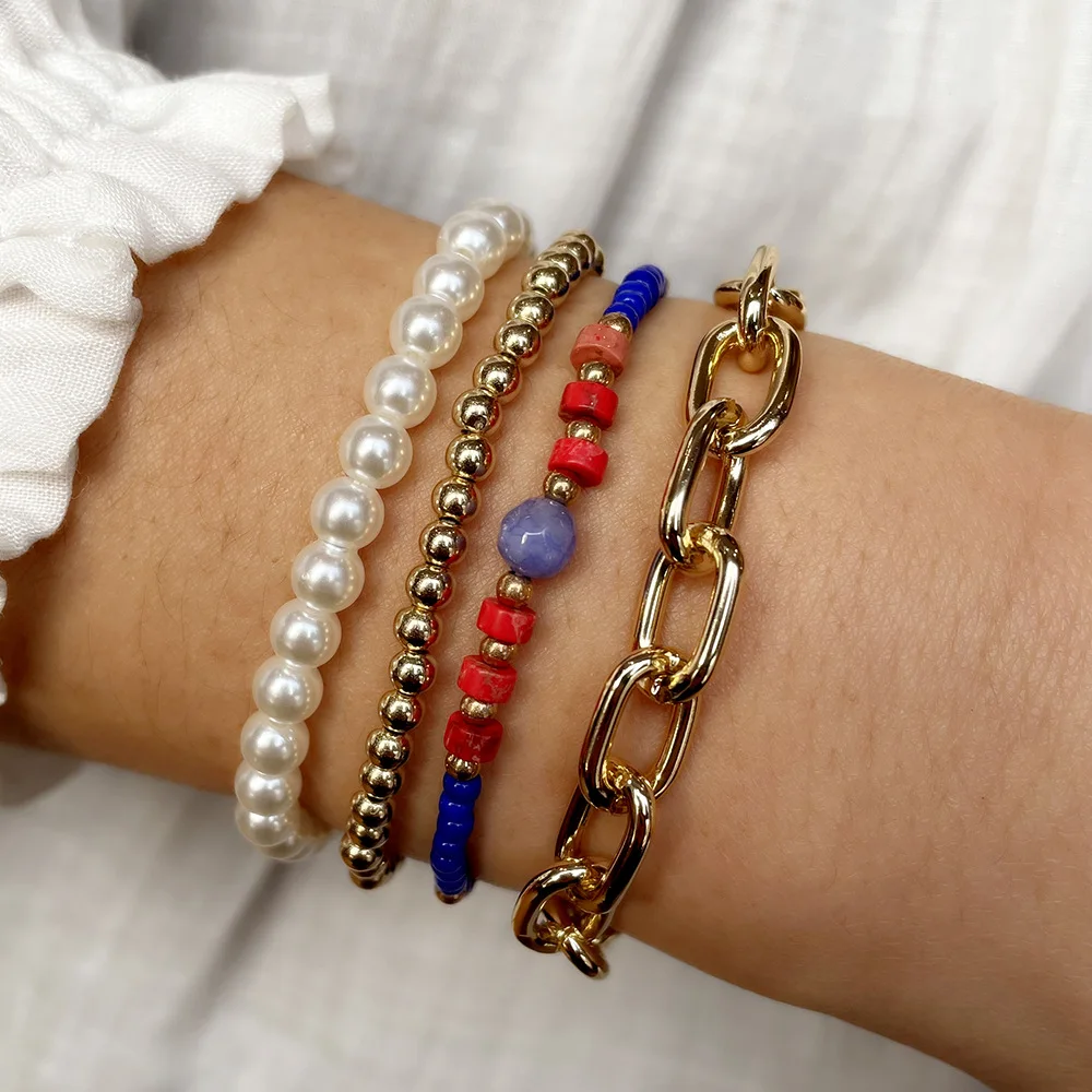 

Fashion Multi-Layer Handmade Beaded Semi-Precious Stone Pearl Bracelet for Women Bohemian Style Daily Vacation Jewelry Gift