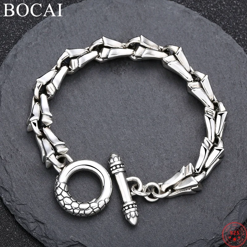 BOCAI S925 Sterling Silver Bracelets for Men New Fashion Dragon-Bone Bamboo-chain Pure Argentum Punk Jewelry Wholesale