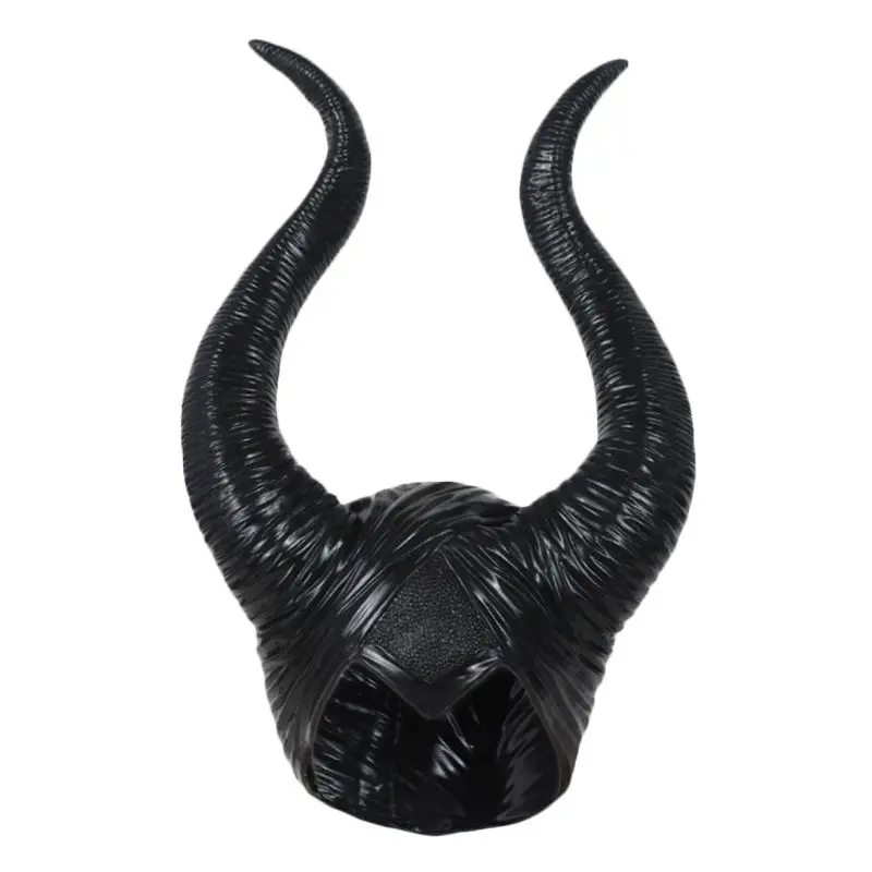 

Halloween Latex Headgear Hat Black Long Horns Evil Queen Witch Cosplay Headpiece