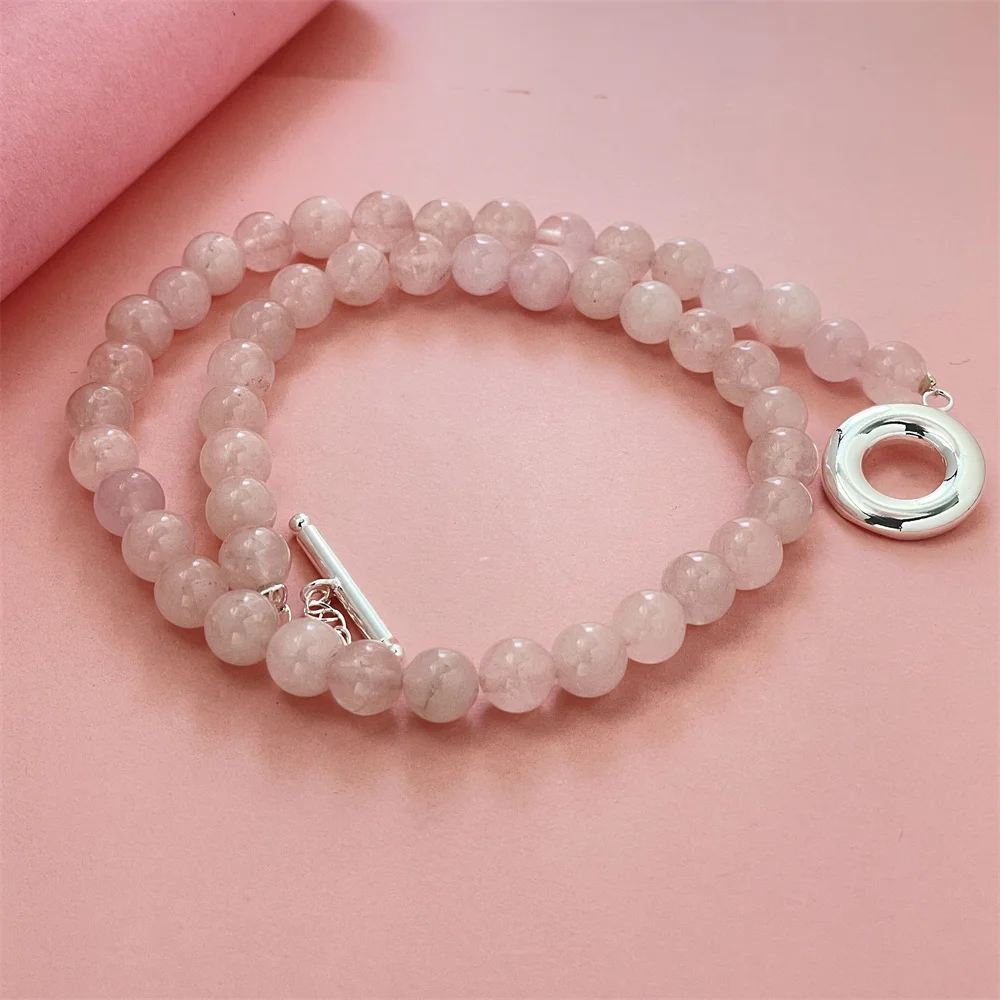 Pink Natural Crystal Bead Necklace To Clasp, Suitable For Men And Women To Wear Daily