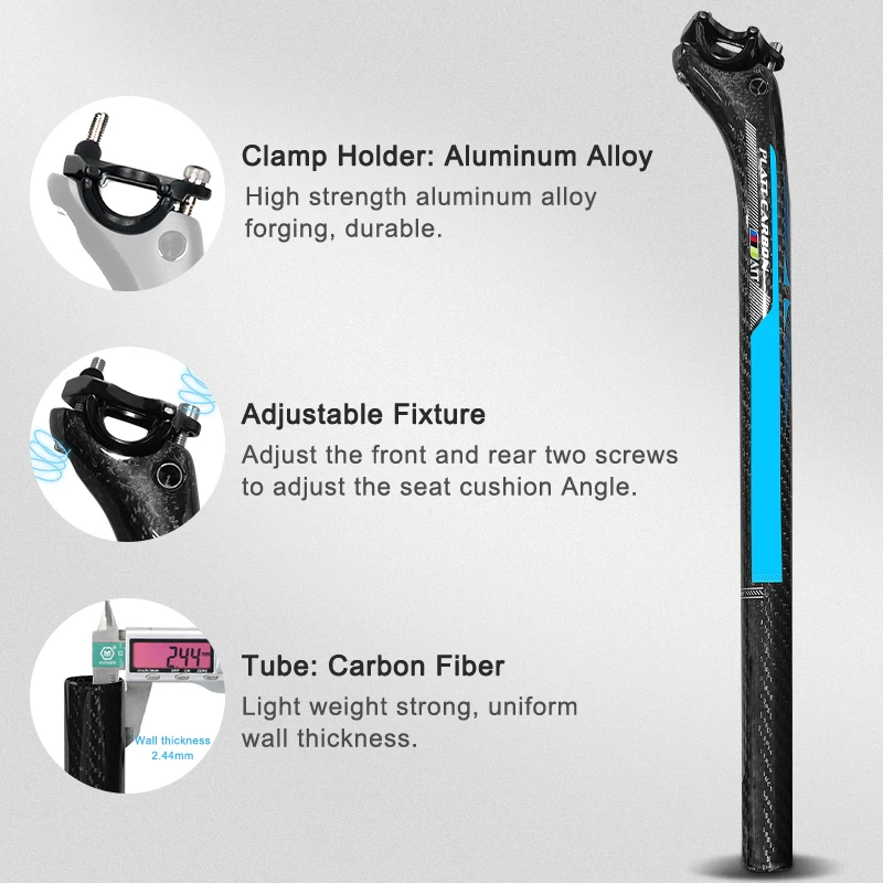 glossy Black Carbon Seatpost, 27.2mm, 30.8mm, 31.6mm, MTB, Road Bike Seat Post, Length 400mm, Bicycle Parts