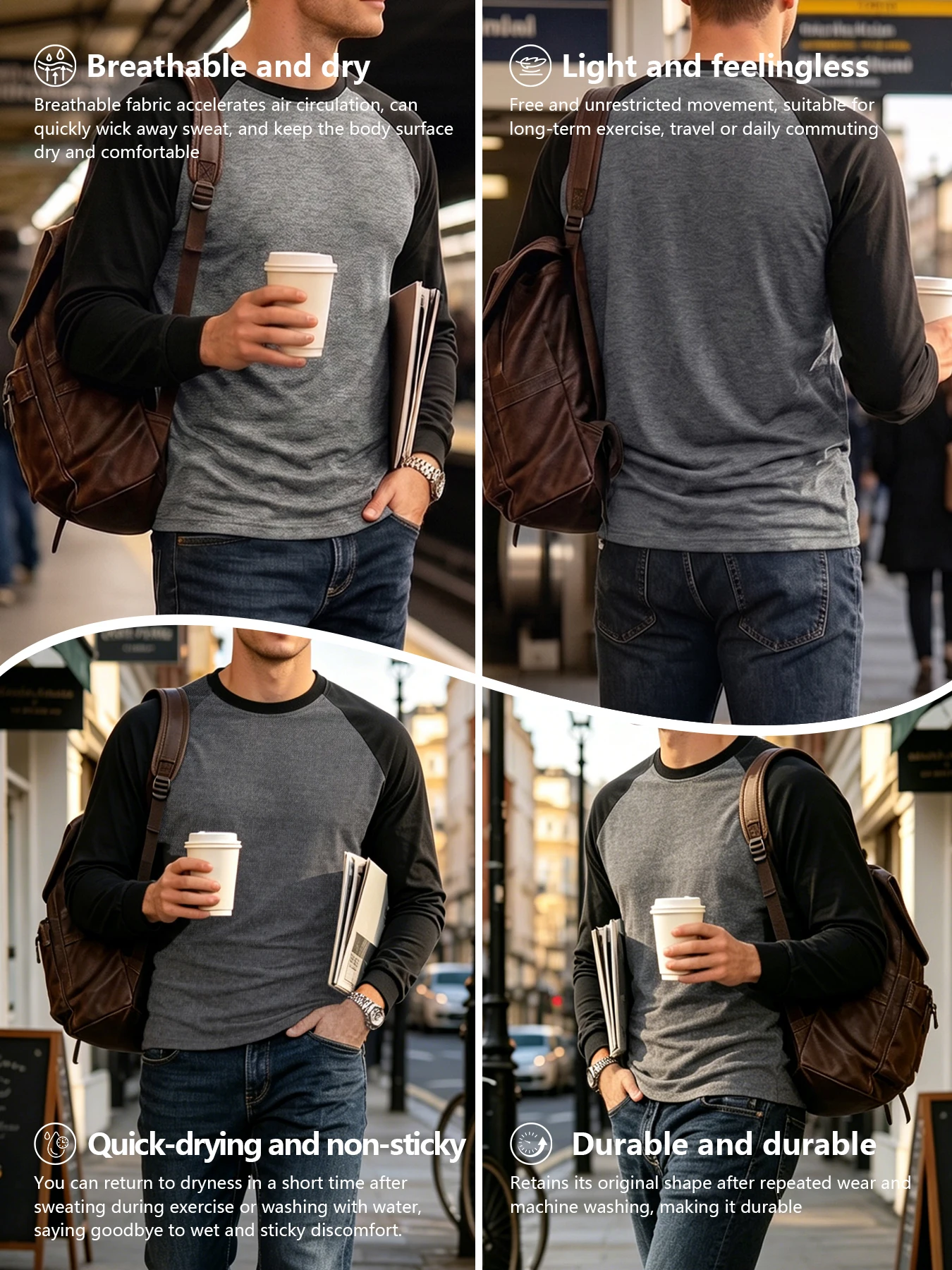 Men's Raglan Long Sleeve T-Shirt Casual Crew Neck Baseball Tee Color Block Patchwork Top for Daily Wear Workout & Outdoor image 4