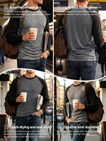 T-shirt à manches longues raglan pour homme, col rond décontracté, style baseball, avec blocs de couleur et patchwork, idéal pour le quotidien, l'entraînement et les activités de plein air 4