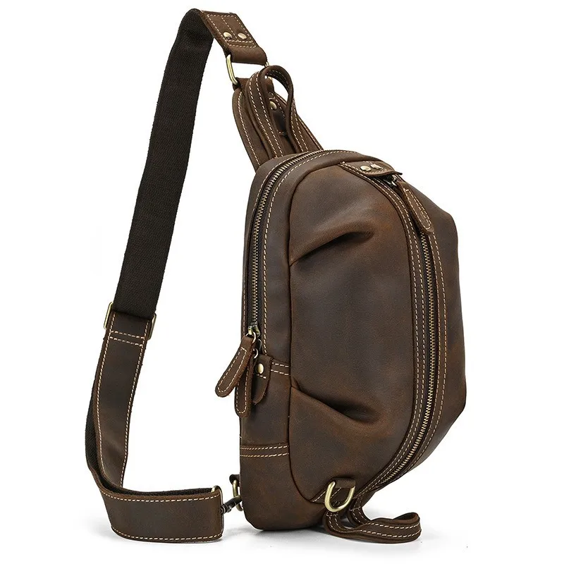 Sac à bandoulière en cuir véritable pour hommes, design de mode, sac à dos de poitrine de luxe, sacs à bandoulière initiés multifonctions, sports de plein air pour hommes