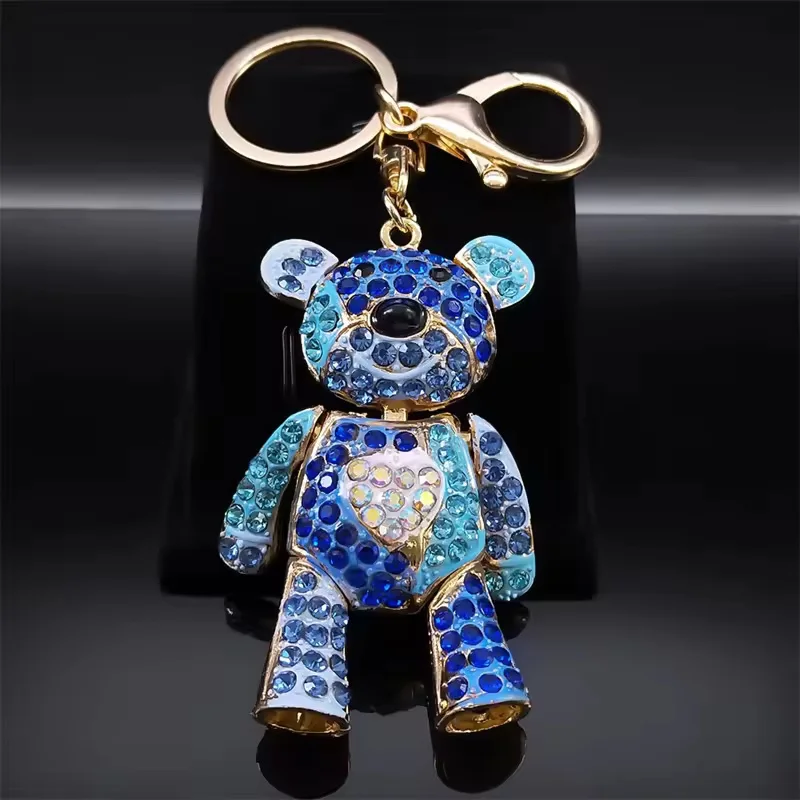 Kawai doce colorido cheio de cristal grande urso chaveiro liga strass moda saco acessórios chaveiro jóias presente por atacado