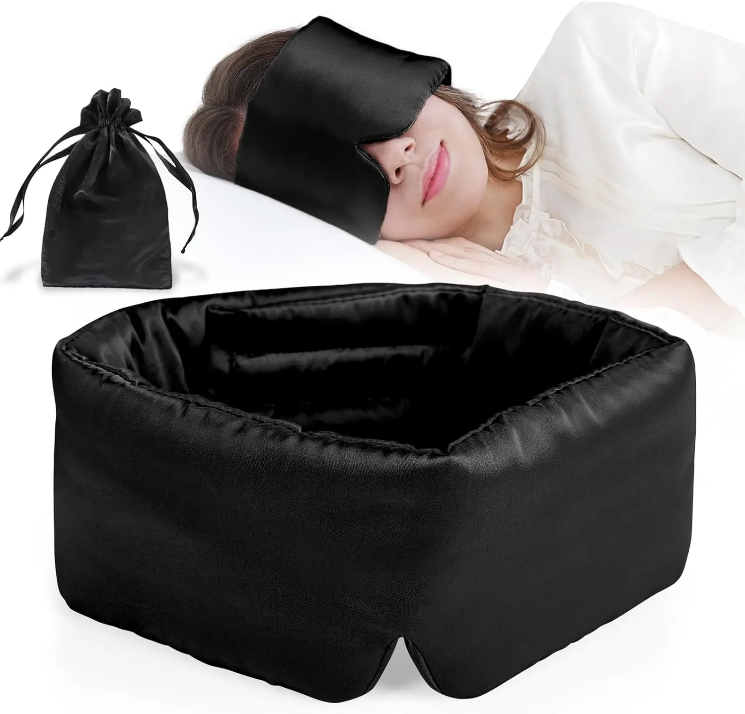 

Mulberry Silk Sleep Mask, Soft Blackout Eye Mask for Women & Men, Adjustable, Travel Office Daily Use