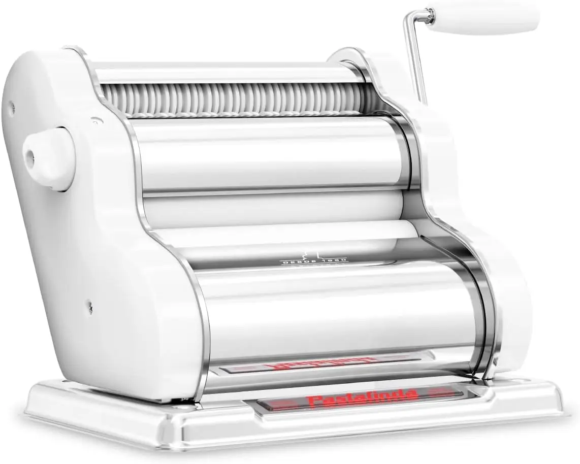 200 Pasta Maker Machine, 20 cm Wide Rollers, 9 Thickness Positions, 2 Cutting Positions, Stainless Steel. Includes Reinforced Ha