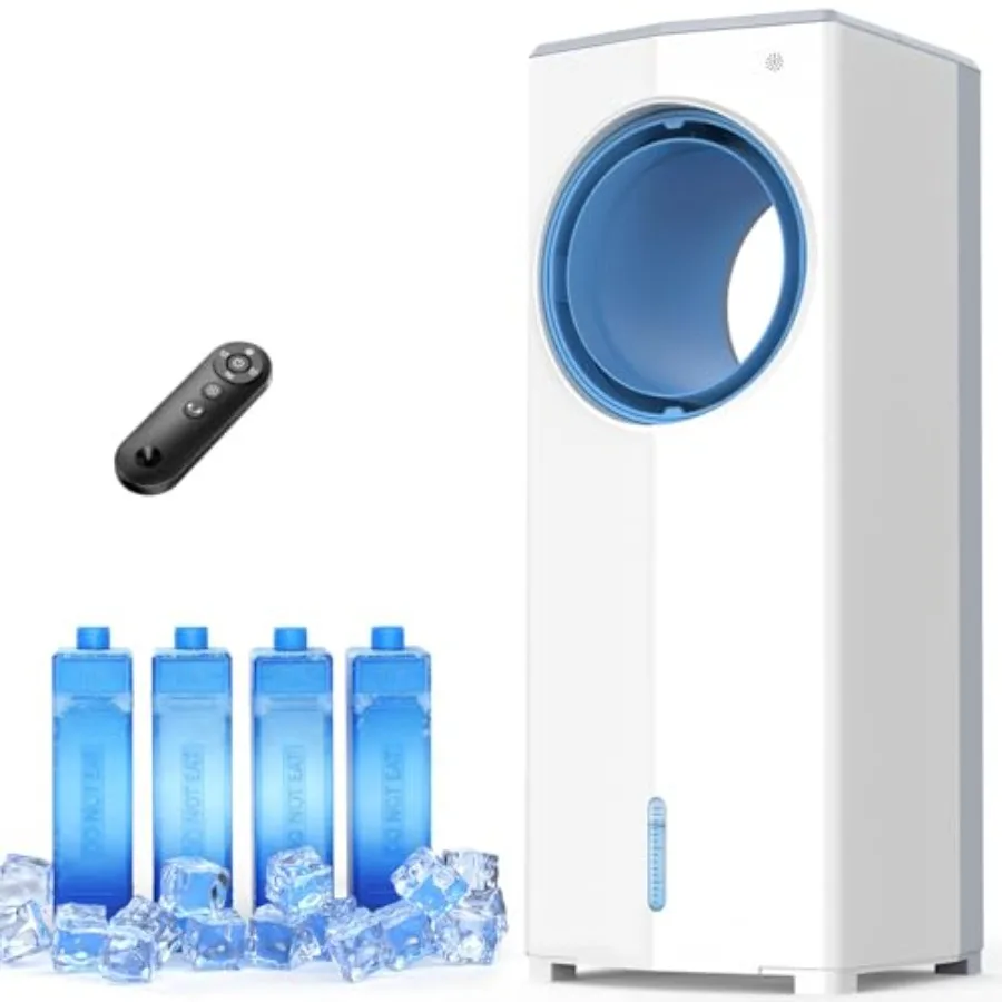 

Portable Air Conditioner for bedroom use, evaporative cooler with plastic housing, white color, 1800CFM airflow and 24-hour dua