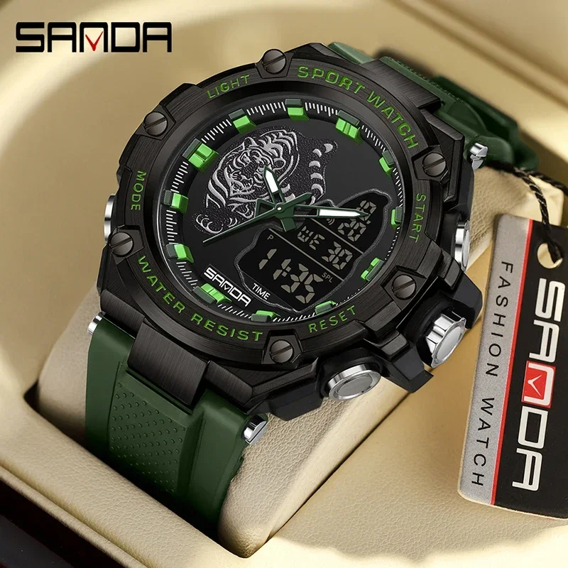 SANDA Sports Watch Top Brand Cool Men Watch Luminous HD LED Display Electronic Watches Timer Alarm Clock Relogio Masculino 3173