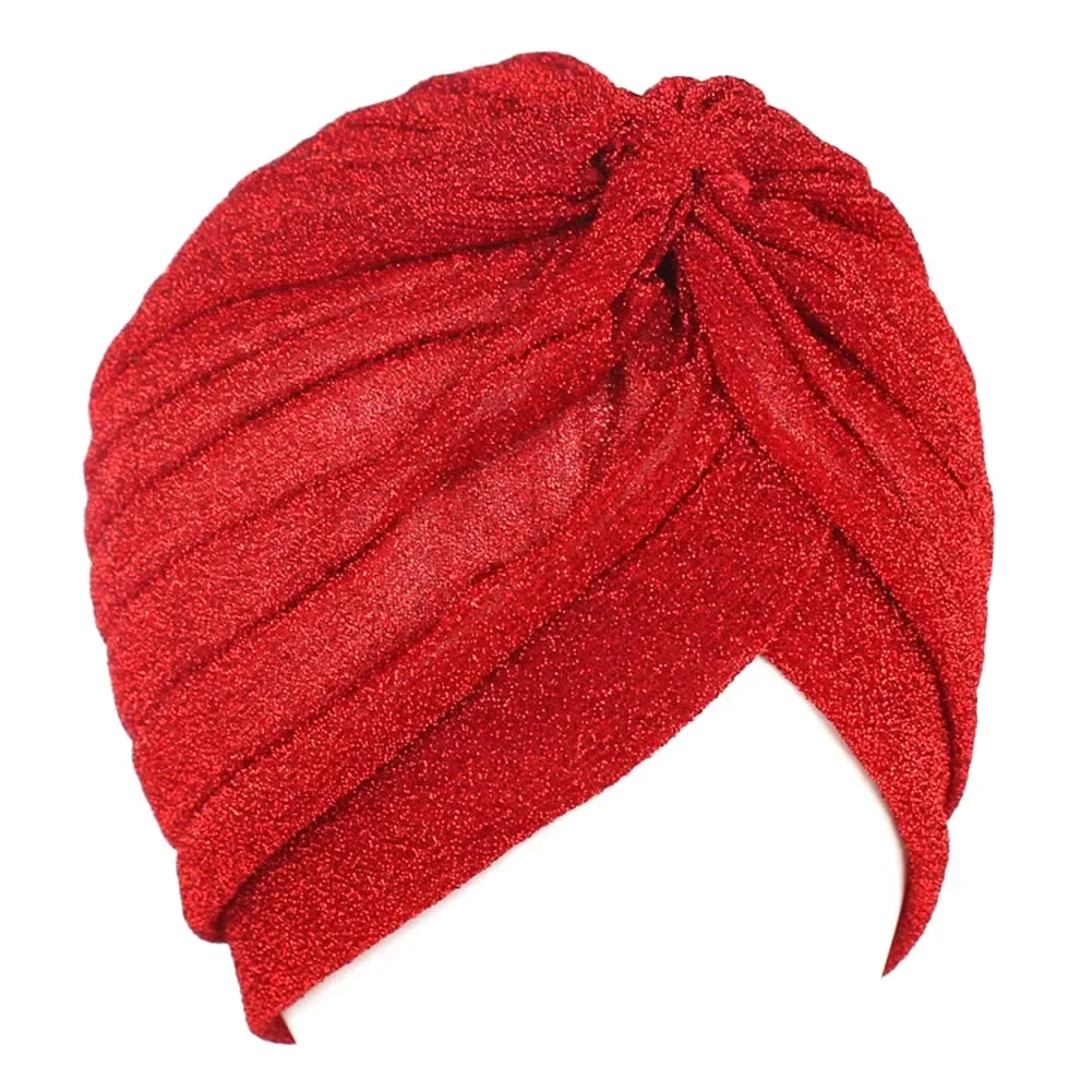 المرأة لامعة الفضة الذهب عقدة تويست عمامة Headbands قبعة الخريف الشتاء الدافئة أغطية الرأس ملابس الشارع الشهير الإناث قبعات هندية مسلمة #3