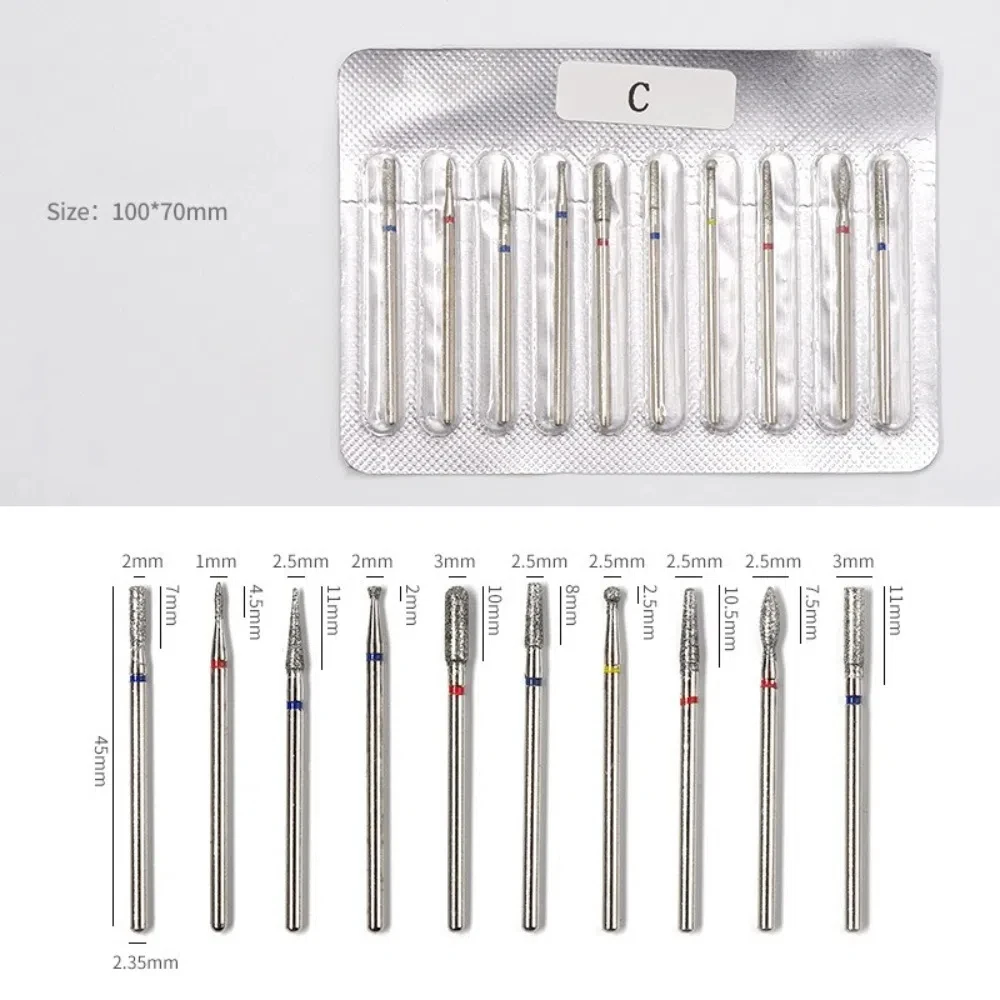 10Pcs Russian style Nail Polishing Head Set Dead Skin Removal Wear-resistant Nail Art Drill Bit Kits High-hardness
