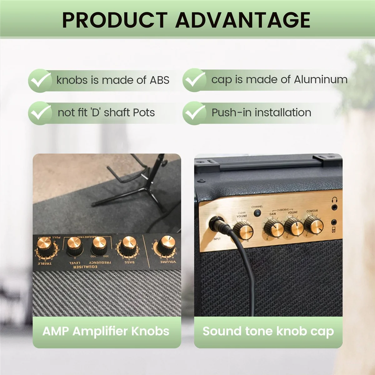 Novo amplificador de amplificador de guitarra, 15 peças, botões de ajuste preto com tampa de alumínio dourada, adequado para potes de 6mm de diâmetro, amplificadores marshall