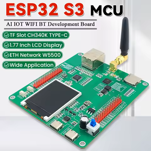 ESP32 S3 Development Board with 1.77 Inch LCD Display AI Internet BT 2.5dbi WiFi Module of Things W5500 ETH N16R8 CH340K Type-C