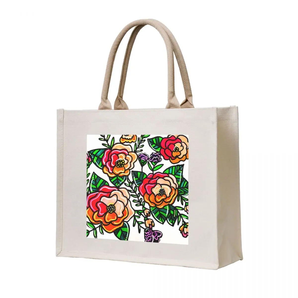 

Roses - Pink and orange Tote Bag Canvas shoulder bag Eco bag Women's shopping