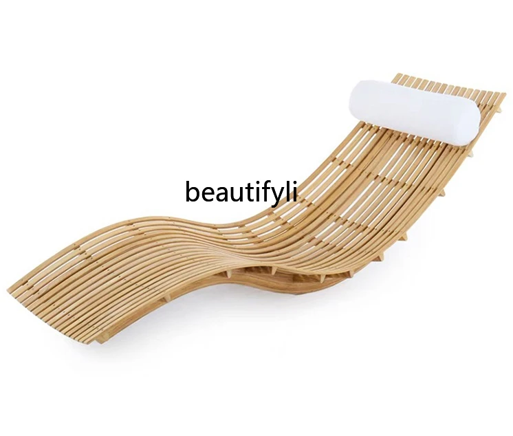 Outdoor Lounge Courtyard  Waterproof and Sun Protection Teak Swimming Pool Recliner Outdoor Beach Chair Solid Wood Lying Bed