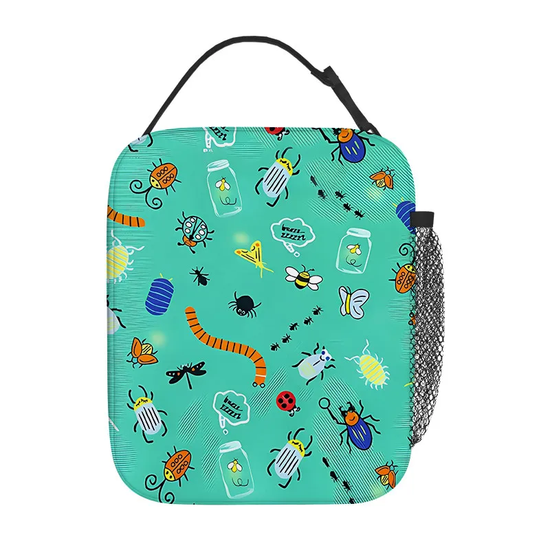 Insect Print Handheld Insulation Lunch Bag for Boy/Girls Best Gifts 2D Flat Cartoon Portable Lunch Box Bag Picnic Bag