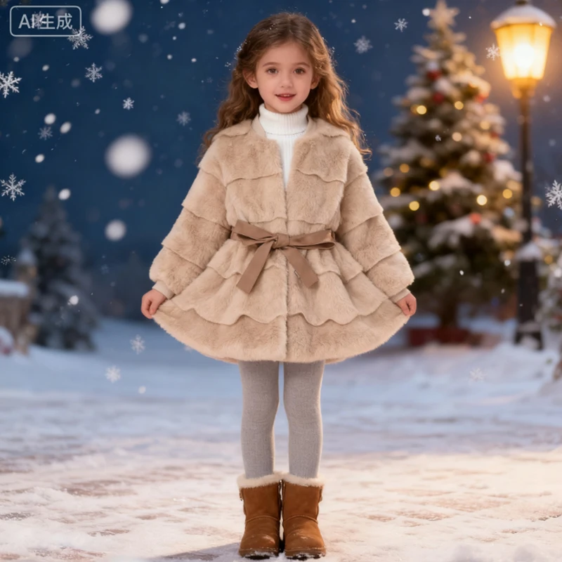 

Girls' Winter Clothes Autumn Thicken Warm Fur Coats Girl Snowsuit Plush Christmas Princess Outerwear Child Clothing 1-5 Years