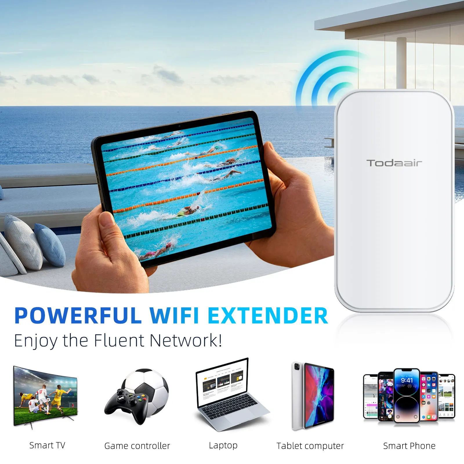 Todaair Wi-Fi luar ruangan etxender | รีพีทเตอร์ WiFi | ตัวขยายสัญญาณ WiFi | Wi-Fi booster สัญญาณ | 280ft เครือข่ายระยะไกล