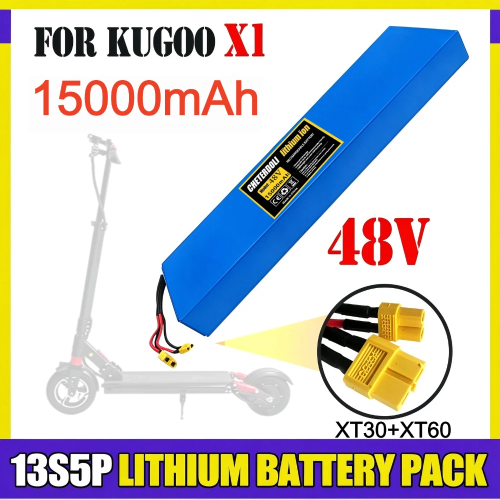 48V 15Ah Lithium Ion Battery Pack 13S5P Rechargeable Replacement Battery for Kugoo X1 X1 Plus Electric Scooter Built-in BMS