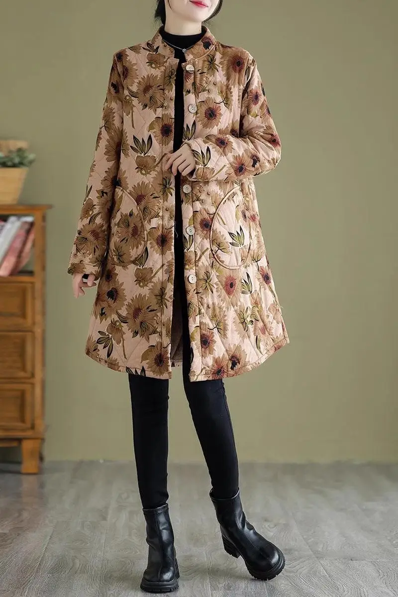 Mid Aged And Elderly Mothers' Autumn Winter Clothing 2023 New Oversized Women's Loose Retro Print Thickened Cotton Jacket Z3742