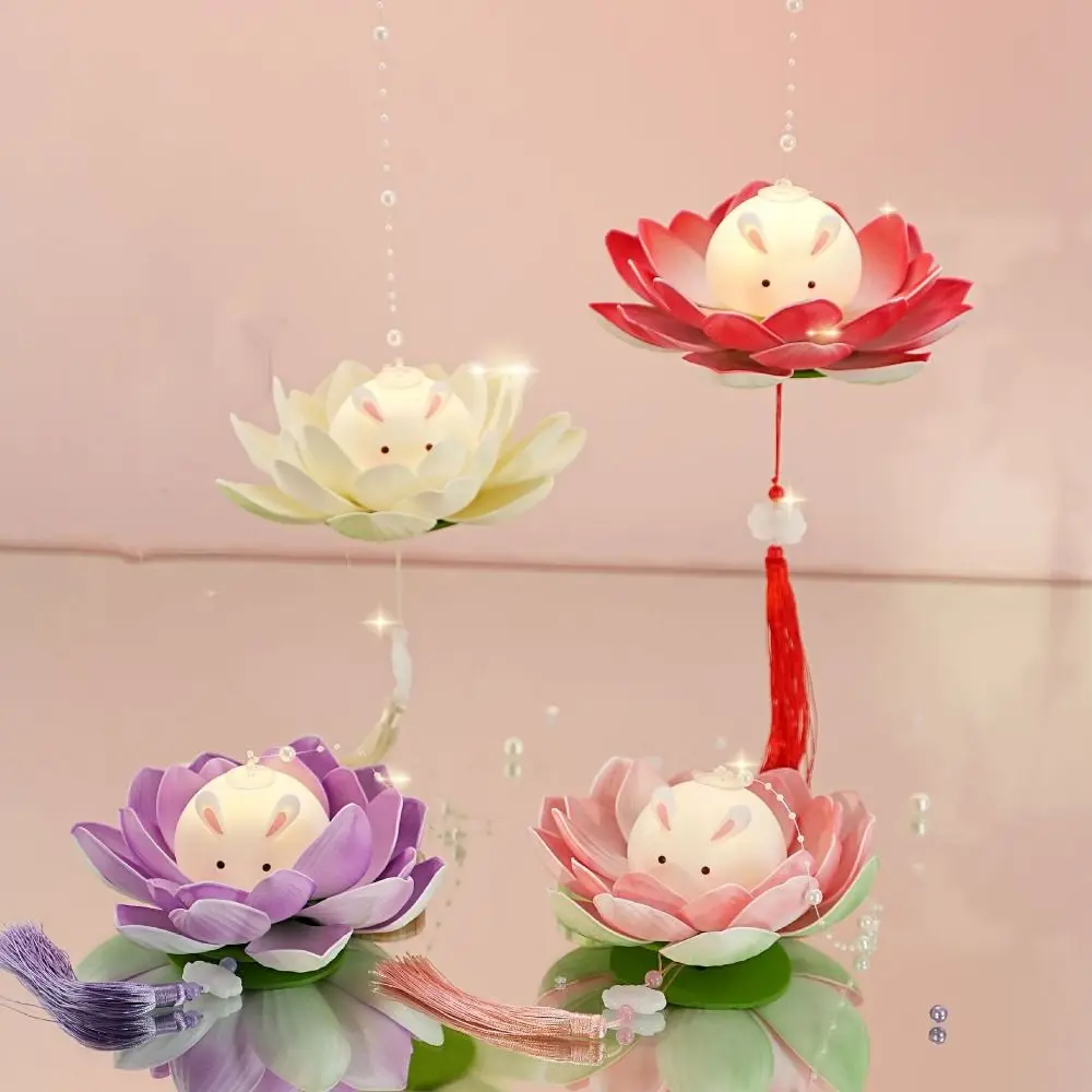 Electronics Lotus Lantern Handheld with Tassel Lotus Flower Light Lightweight Plastic Mid-autumn Festival Lanterns